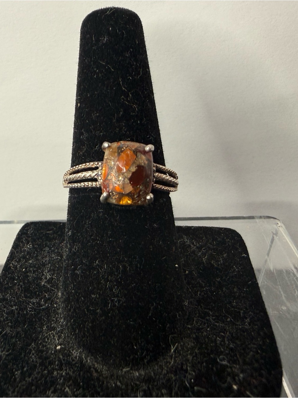 Modern 925 Sterling Amber Color Stone Ring